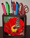 Rikki KnightTM Butterfly on Red Flower Design 5 Inch Tile Maple Finished Wooden Tile Pen Holder - Pencil Stationery Holder - Desktop Accessory - Unisex - Ideal Gift for all occassions!