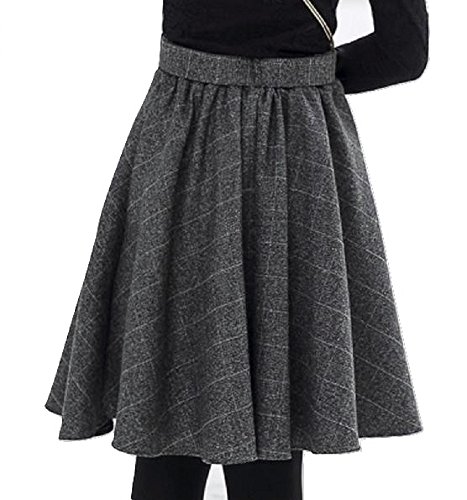 (ラグーヤ) Lagooya スカート ひざ丈 フレア ハイウエスト ウール ベルト付 ウエストゴム 5307
