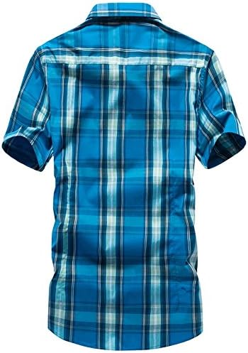 LATUD Men's Short Sleeves Multi Color Plaids Button Down Basic Shirt Blue
