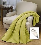 Sunbeam Quilted Microfiber Throw Electric Heated Warming Heating Blanket, Moss Green
