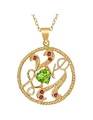 0.63 Ct Green Peridot Ruby Yellow Gold Plated Sterling Silver Pendant