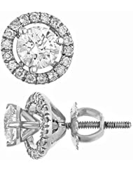Certified Natural Round Brilliant Cut Diamond Stud Earrings Martini 3-prongs Set with Jackets 14k White Gold (1.23 Carat, Vs-1 Clarity, F Color)
