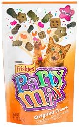 Friskies Party Mix, Original Crunch Cats Treats, Chicken, Liver & Turkey Flavors, 2.1-Ounce Pouches (Pack of 10)