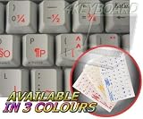 FRENCH QWERTY CANADIAN KEYBOARD STICKERS WITH RED LETTERING ON TRANSPARENT BACKGROUND