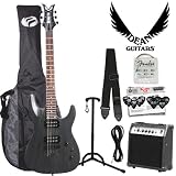 Dean Vendetta XM Transparent Black Satin (VNXM-TBKS) Electric Guitar Kit - Includes: Cable, Strings, Strap, Stand, Planet Waves 12-Pick Shredder Pack, Gig Bag & 10-Watt Amp