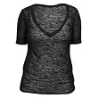 Black All Over Classic Print Burnout Burn Out Partially See through Deep V Tee, Fashion Forward!
