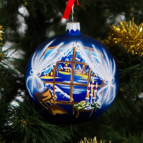 Handpainted Glass Christmas ornaments Tree balls 100mm handmade. New year round ball decoration Xmas 2016 decorations designer collection ornament (Winter full moon)