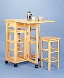 3PC Natural Solid Wood Portable Breakfast Table w/2 Chairs/Stools