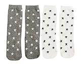 ベビーソックス 子供靴下 可愛い キッズ 綿 ロング丈 秋冬 星 月 男の子 女の子 4ペア（1-3歳）