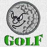 Custom embroidered mean face golf ball design on sweatshirt