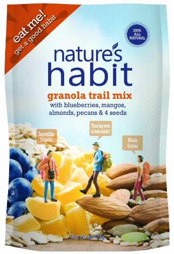 Nature’s Habit Granola Trail Mix with Blueberries, Mangos, Almonds, Pecans and Seeds, 4-Ounce Pouches (Pack of 12)
