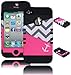 Bastex Heavy Duty Hybrid Case for iPhone 4, 4S, 4th Generation - Black Silicone / Pink Anchor Chevron Hard Shell