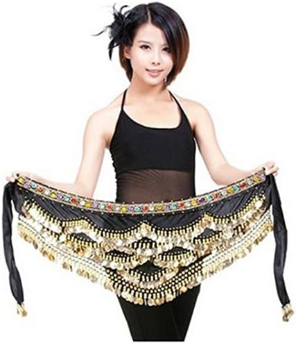 Coins Belly Dance Hip Scarf Tragarse®328 Shining Coins Belly Dance Egyptian Stage Costume Props for Dancing (Black)