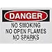 Brady 25083 10" Height, 14" Width, B-401 Plastic, Black And Red On White Color No Smoking Sign, Legend "Danger, No Smoking No Open Flames No Sparks"