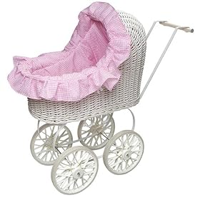 Wicker Doll Carriage with Pink Gingham Liner by Badger Basket
