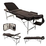 (BTM) Deluxe Lightweight Professional Massage Table Aluminium Beauty Couch Bed Spa Portable Folded 3 Section with Headrest Arm support and free Carrying Bag BLACK