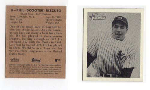 1948 Bowman Reprint Phil (Scooter) Rizzuto Rookie Baseball Card New York Yankees