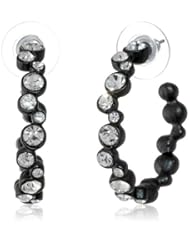 Nine West "Pop Notch Black" Black Crystal Inside-Outside Hoop Earrings