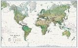 Large World Wall Map, Physical, White Ocean Style, 33 X 54 Inches, Laminated