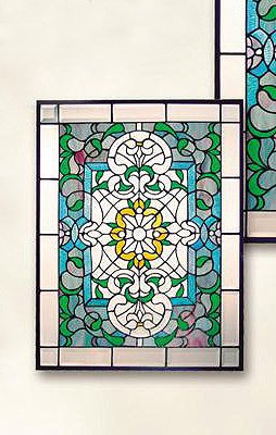Large Tiffany Glass Cathedral Window Panel Large Tiffany Glass Cathedral Window Panel