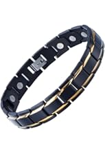 Unique Stainless Steel Mens Gold Black Power Element Bracelet with Magnets