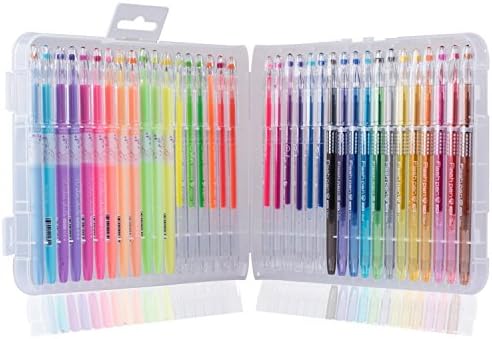 36 Colors Premium Gel Color Pens including Glitter, Neon &amp; Pastel for Scrapbooks, Greeting Cards, Party Invites (0.8-1.0mm Fine Point)