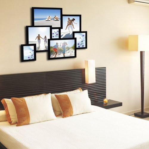 DecorField Decorative 3D Visual Design Black Wooden Wall Hanging Collage Picture Photo Frame - 7 openings (8x10 in, 5x7 in, 4x6 in, 4.5x3 in)