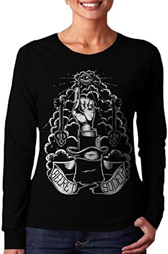 Wellcoda | Illuminati Symbols Women NEW Conspiracy Long Sleeve T-Shirt Black M