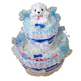 赤ちゃん用ぬいぐるみ・人形 おむつケーキ【2段】ディズニーバスタオルとバスのスタイ＆ぬいぐるみ付き出産祝い男の子用