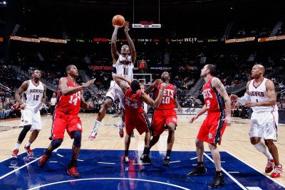 New Jersey Nets v Atlanta Hawks: Jamal Crawford, Devin Harris, Josh Powell, Derrick Favors, Damion Photographic Poster Print by Kevin Cox, 24x36