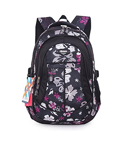Eshops Flowers Pattern Primary School Bookbag Girls Backpack Book Bags Rose Red