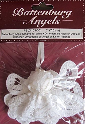 Wang's BATTENBURG Lace ANGEL ORNAMENT (7.6 CM) 3" Long WHITE Color w Faux PEARL HALO