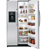 GE GSH25ISXSS 25 cu. ft. Side by Side Refrigerator with 3 Glass Shelves, Gallon Door Storage, 2-Stack Drawer System and External Ice/Water Dispenser: Stainless Steel