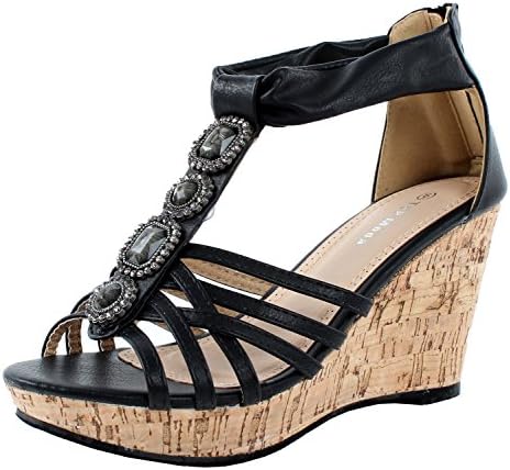 Top Moda Women's Ds-6 Wedge Sandals,6.5 B(M) US,Black-XE5