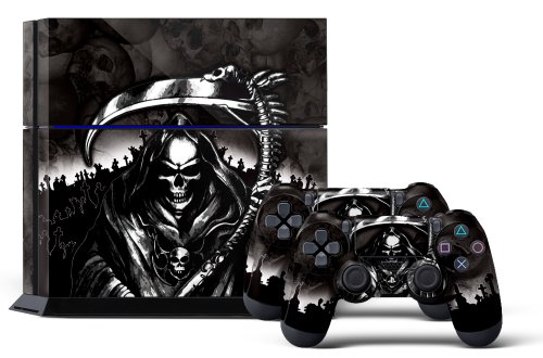 PS4 Designer Skin for Sony PlayStation 4 Console System plus Two(2) Decals for: PS4 Dualshock Controller - Reaper Black