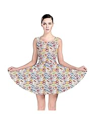 Tropical Print Stretchy Polyester/Spandex Skater Dress 