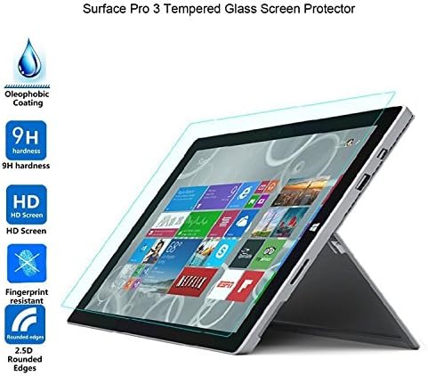 Microsoft Surface Pro 3 Tempered Glass Screen Protector, Ischulke® Tempered Glass Screen Protection for Microsoft Surface Pro 3, 9 H Hardness, 0.3mm Thickness, Shatterproof, High Definition Clear Tempered Glass, Oleophobic Coating