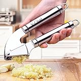 Stainless Steel Garlic Press, X-Chef Premium Peeling Press Mince & Roller, Best Silicone Tube Garlic Peeler - Crush Garlic Cloves & Ginger with Ease