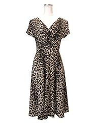 Jersey Elbow Length Sleeves Flared-Skirt Leopard Print Gathered  Dress