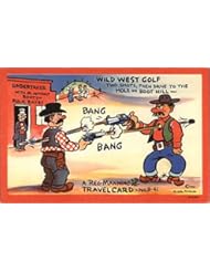Entertainment Memorabilia: Wild West Golf Comic Funny Original Vintage Postcard - Curt Teich & Co.