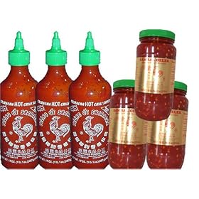 (3) 18 oz. Fresh Chili Paste, (3) 17 oz. Sriracha Chili Sauce by Curry Sauces