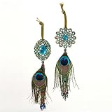 Set of 2 Beaded Peacock Tassel Christmas Ornaments