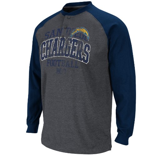 NFL Men's San Diego Chargers Bsd Henley Adult Long Sleeve Henley Tee (Charcoal Heather/AthleticNavy, XX-Large)