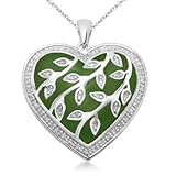 Sterling Silver Enamel Leaves Heart Diamond Pendant (1/6 cttw, I-J Color, I2-I3 Clarity), 18