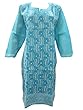 Indian Tunic Kurti Deep Sky Blue Floral Embroidered Long Tunics Dress Medium