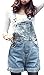 Difyou Women's Denim Overalls Shorts Washed Fitted Jeans Shortalls Blue