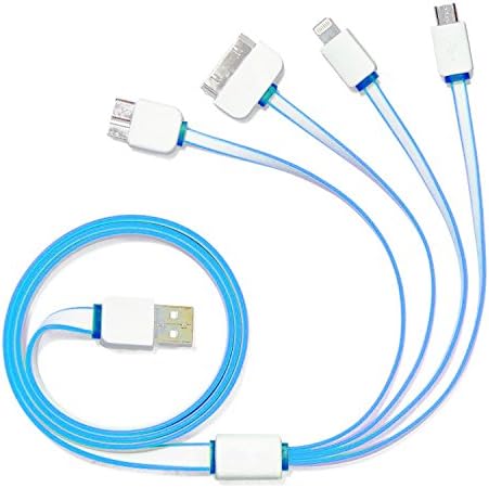 Charging Cable, Turbold 3ft High Quality 4 in 1 Multi USB Charger Connector for iPhone 6, 6S, 5S, Micro USB for Samsung Galaxy S6 S5 S4, Note 3, Power Bank and Many More USB devices (White &amp; Blue)