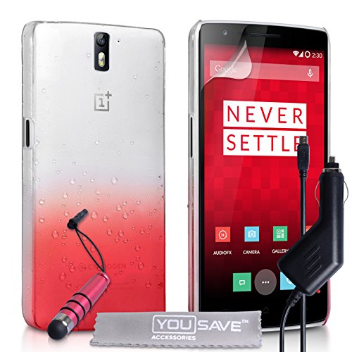 Yousave Accessories OnePlus One Case Red / Clear Raindrop Hard Cover With Mini Stylus Pen And Car Charger