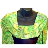ArtisanStreet's Hand Painted Silk Crepe Oblong Scarf Features Lime Green, Sage Green, Light Gray And Gold In A Mottled Design. One Of A Kind. Signed By Artisan.