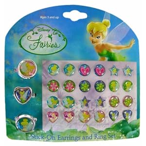 Disney Fairies Tinkerbell Stick-on Earrings and Rings  Stick on Costume Jewelry